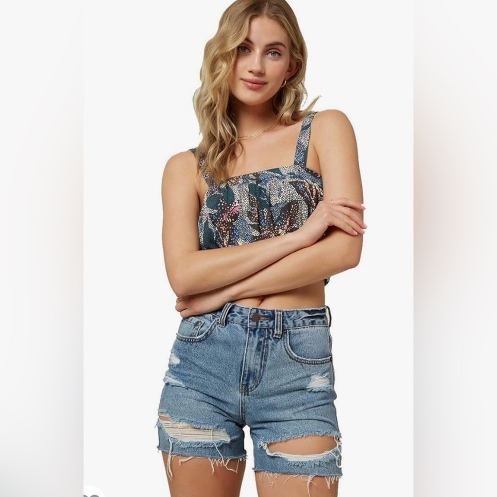 O'NEILL Women's Angus Denim Shorts - Distressed Mid-Rise Jean Shorts Size 27